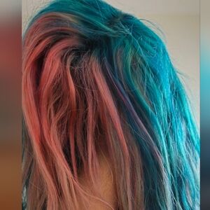 Blue And Pink Human Hair Wig 18in